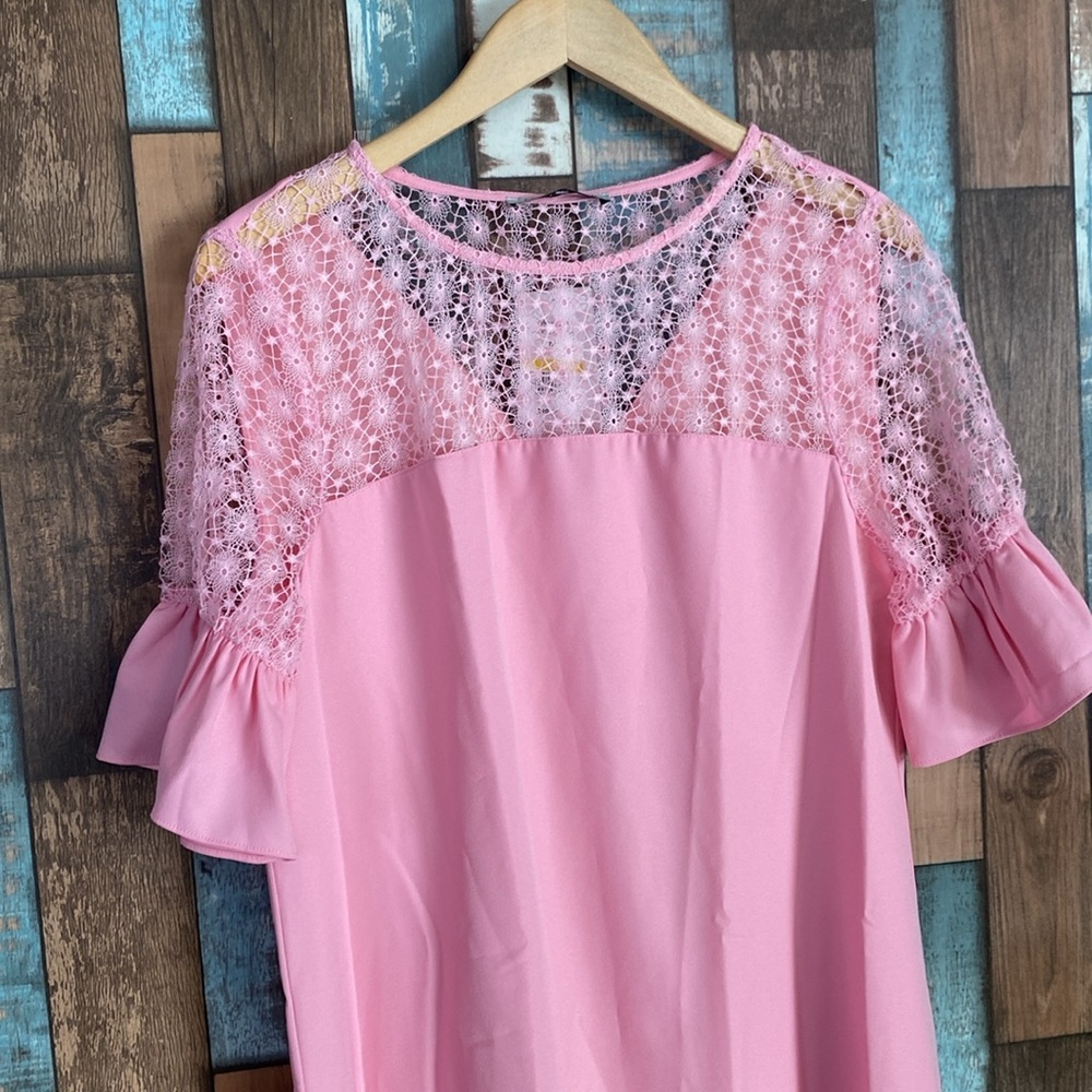 Pink crotchet top baby doll layered dress - Picture 3 of 16